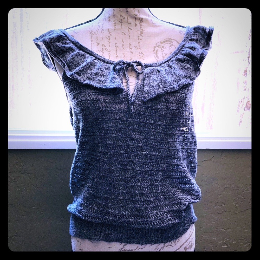 AE Ruffled Neck Sleeveless Summer Cotton Sweater